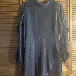 HYFVE navy blue dress with long ruffle sleeves